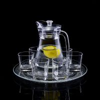 玻璃杯套装家用6只装客厅耐热泡茶水杯果汁杯带把杯冷水壶带托盘 6只矮款四方+1.3升鸭嘴壶+大托盘