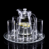 玻璃杯套装家用6只装客厅耐热泡茶水杯果汁杯带把杯冷水壶带托盘 6只高直身+1.3升鸭嘴壶+大托盘