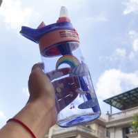 [带锁扣更安全]便携式儿童塑料杯学生吸管杯男女水杯可爱水壶 紫色旋转木马(带锁扣) 杯子+杯套