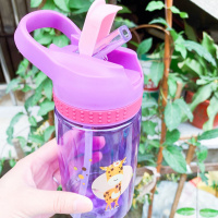 [带锁扣更安全]便携式儿童塑料杯学生吸管杯男女水杯可爱水壶 普通款紫色小鹿 单杯