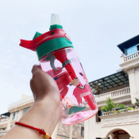 儿童吸管杯学饮杯男女宝宝水壶幼儿园防摔杯子小学生水杯便携杯子 红色小鹿(带锁扣) 杯子+杯套