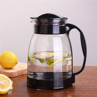 Heisou 2000ML冷水壶玻璃耐高温大容量热水壶家用凉水壶玻 黑色防滑垫2000ML 壶+4个260ML杯子+茶盘