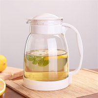 Heisou 2000ML冷水壶玻璃耐高温大容量热水壶家用凉 白色防滑垫2000ML 2000ML壶+4个260ML杯子