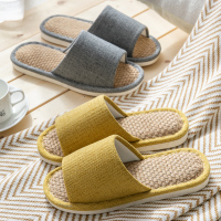 四季通用2020新款亚麻拖鞋女夏家用情侣纯色居家软底家居凉拖鞋男
