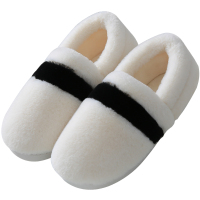 冬季棉拖女新款简约条纹包跟毛毛拖鞋室内居家软底厚实月子鞋情侣