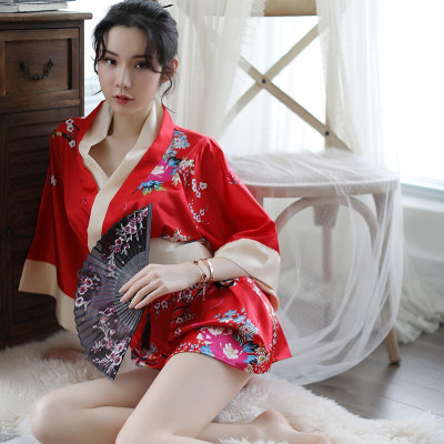 长夜漫漫 女式情趣睡衣性感透视日本和服挑豆伙辣机情樱花情趣内衣 女士套装开档免脱清新印花新娘睡袍浴袍角色扮演两性成人用品