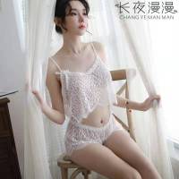 长夜漫漫 情趣内衣性感透视吊带连体丝袜女式情趣睡衣婚纱式开档露乳免脱夜店镂空蕾丝角色扮演三点式诱惑撩人比基尼成人用品