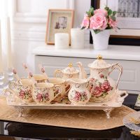 咖啡杯套装英式下午茶杯子红茶欧式茶具陶瓷杯家用水杯具优雅|经典 圆形水具C