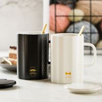 潮品陶瓷马克杯创意水杯子咖啡杯牛奶杯早餐杯带盖带勺V7