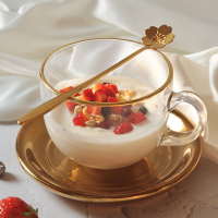 创意金边早餐杯牛奶杯带把家用燕麦咖啡欧式大容量玻璃杯ins网红