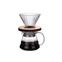 手冲咖啡壶套装组合 加厚实木v60玻璃滤杯家用滴漏式耐高温分享壶|360ml云朵壶+滤杯