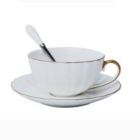 欧式小奢华咖啡杯套装高档骨瓷浮雕马克陶瓷杯家用下午茶杯子碟勺D6|桔子款式 6杯+6碟+6勺+金色架子