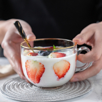 金边早餐杯家用燕麦杯带盖勺大容量奶茶杯玻璃杯子酸奶牛奶咖啡杯