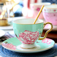 欧式咖啡杯碟套装骨瓷小奢华下午茶茶具陶瓷英式花茶杯家用小精致W8|国色天香(杯+碟+勺)