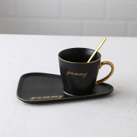 北欧陶瓷咖啡杯碟套装带勺点心下午茶餐具托盘创意欧式小奢华杯子P5|北欧早餐套装-哑光黑