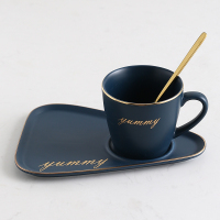 北欧陶瓷咖啡杯碟套装带勺点心下午茶餐具托盘创意欧式小奢华杯子P5|北欧早餐套装-哑光蓝-无金杯把