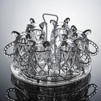 六只牛奶咖啡杯啤酒杯家用办公耐热玻璃把杯带把茶水杯带手柄E5|六只三足款咖啡杯+矮款杯架