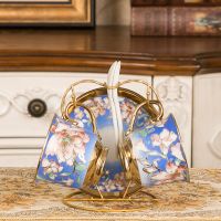 咖啡杯套装英式红茶杯陶瓷水杯子欧式茶具6件套家用办公室马克杯|如意2杯碟勺+架子