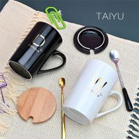 潮流水杯马克杯带盖勺喝水杯子家用大容量杯子女ins咖啡杯情侣杯