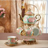 特价14头套装 欧式茶具咖啡杯套装花茶壶咖啡具下午茶具婚庆新居C6|牡丹款414