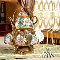特价14头套装 欧式茶具咖啡杯套装花茶壶咖啡具下午茶具婚庆新居C6|金福款6杯碟勺+1壶送1架子12