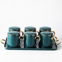 欧式小奢华描金边咖啡杯碟套装陶瓷家用下午茶具咖啡器具配杯架C4|C款6杯6勺托带盖