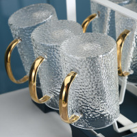 锤纹玻璃杯带把手喝水茶杯水晶杯子水杯套装家用ins风耐高温客厅