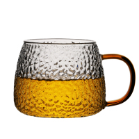 锤纹玻璃水杯 带把手家用带柄茶杯女ins风简约杯子带盖日式玻璃杯