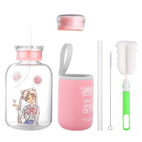 高颜值玻璃杯可爱水杯便携ins风女少女心清新森系简约带吸管杯子