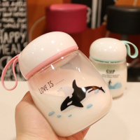 韩版胖嘟嘟可爱小水杯男女学生耐热防爆带硅胶套玻璃泡茶喝水杯子