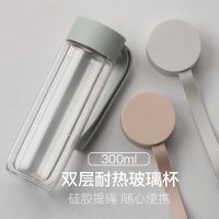 玻璃杯女简约ins男清新可爱双层森系茶杯玻璃带盖宽口便携水杯子