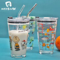 带盖吸管刻度杯子玻璃杯可爱少女创意网红高颜值玻璃水杯个性潮流