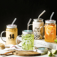 公鸡杯梅森杯耐热带盖水杯子玻璃杯带吸管奶茶杯饮品杯ins咖啡杯