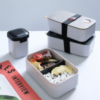 日式简约分格便当盒可微波炉加热饭盒分隔型上班族便携午餐盒套装
