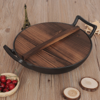 铸铁炒锅大双耳老式生铁锅大炒锅无涂层物理不粘锅燃气电磁炉通用E8|送加厚杉木盖 25cm平底小炒锅[适用所有炉具