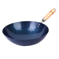 手工铁锅炒菜锅炒锅无涂层不粘锅熟铁圆底锅双耳老式炒勺煤气灶T2|无耳 免费代开锅30cm(适合1-2人)