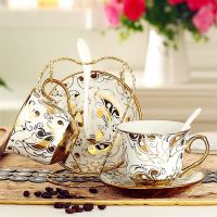 咖啡杯马克杯水杯子 家用陶瓷茶具套装套具欧式咖啡杯创意牛奶杯|如意2杯碟+2勺+桃心架