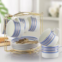 啡忆欧式陶瓷杯咖啡杯套装 简约咖啡杯6件套家用小奢华咖啡杯碟勺|条纹6件套