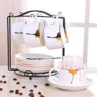 啡忆欧式陶瓷杯咖啡杯套装 简约咖啡杯6件套家用小奢华咖啡杯碟勺|时光（6杯6碟6勺1杯架）