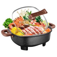 多功能电热锅韩式电火锅家用电火锅不粘锅电煎锅烤锅4-10人|6L麦饭石/咖啡色