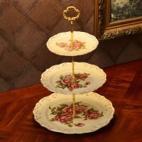 咖啡杯套装英式下午茶杯子客厅杯欧式茶具陶瓷水杯家用水茶杯茶壶|《皇后玫瑰》三层点心盘