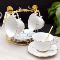 咖啡杯网红欧式咖啡杯套装便携水杯家用现代轻奢花茶杯 咖啡杯女|爱人女神4杯4碟4勺1架