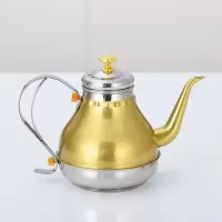 不锈钢宫廷壶电磁炉壶咖啡壶细口茶壶家用手冲壶复古壶酒店餐厅用|金色 1.2L