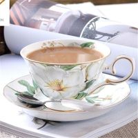 骨瓷咖啡杯套装家用简约英式下午茶茶具欧式花茶杯送架子送勺带碟|白茶花 一杯一盘