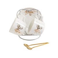 新款简约欧式咖啡杯碟架花茶陶瓷套装便携水杯子英式茶具家用创意|金蝴蝶 六杯六碟六勺送架子