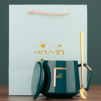 精致的咖啡杯欧式小奢华小杯子北欧ins风陶瓷马克杯套装带盖勺碟|百川字母杯+蓝色礼盒——F