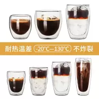 简约双层隔热透明玻璃杯耐冷热咖啡杯创意圆形水杯果汁杯子冷饮杯