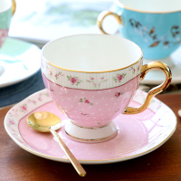 欧式咖啡杯碟套装骨瓷小奢华下午茶茶具陶瓷英式花茶杯家用小精致|蕾丝玫瑰（杯+碟+勺）