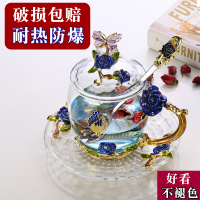 珐琅彩水杯玻璃杯子女家用早餐牛奶花茶杯创意潮流欧式咖啡杯带把