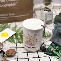 简约马克杯陶瓷杯子带盖勺ins网红猪猪杯北欧创意办公牛奶咖啡杯